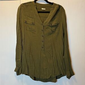 ANTHROPOLOGIE ODILLE Long Sleeve Button Down Blouse Army Green Women’s Medium